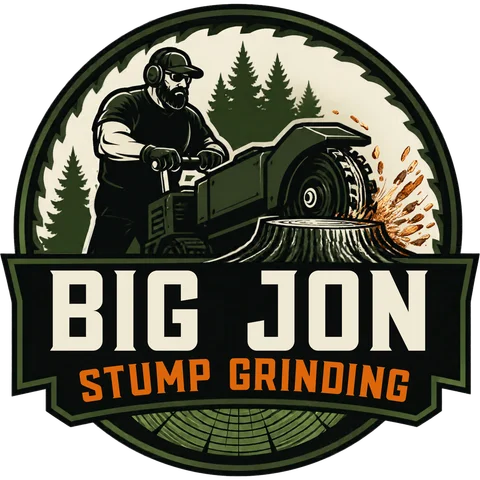 Big Jon Stump Grinding logo: Big Jon running a stump grinder